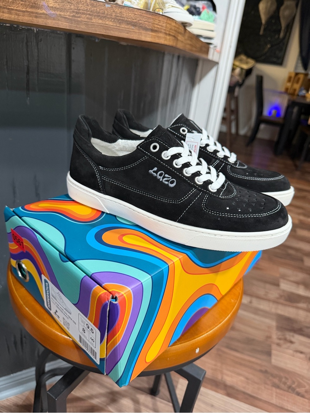 Lazo unisex Black/White Low Top Lace-Up Casual Sneakers Athletic Shoe